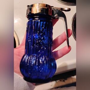 Vintage Cobalt Blue Glass Syrup Or Sugar Dispenser